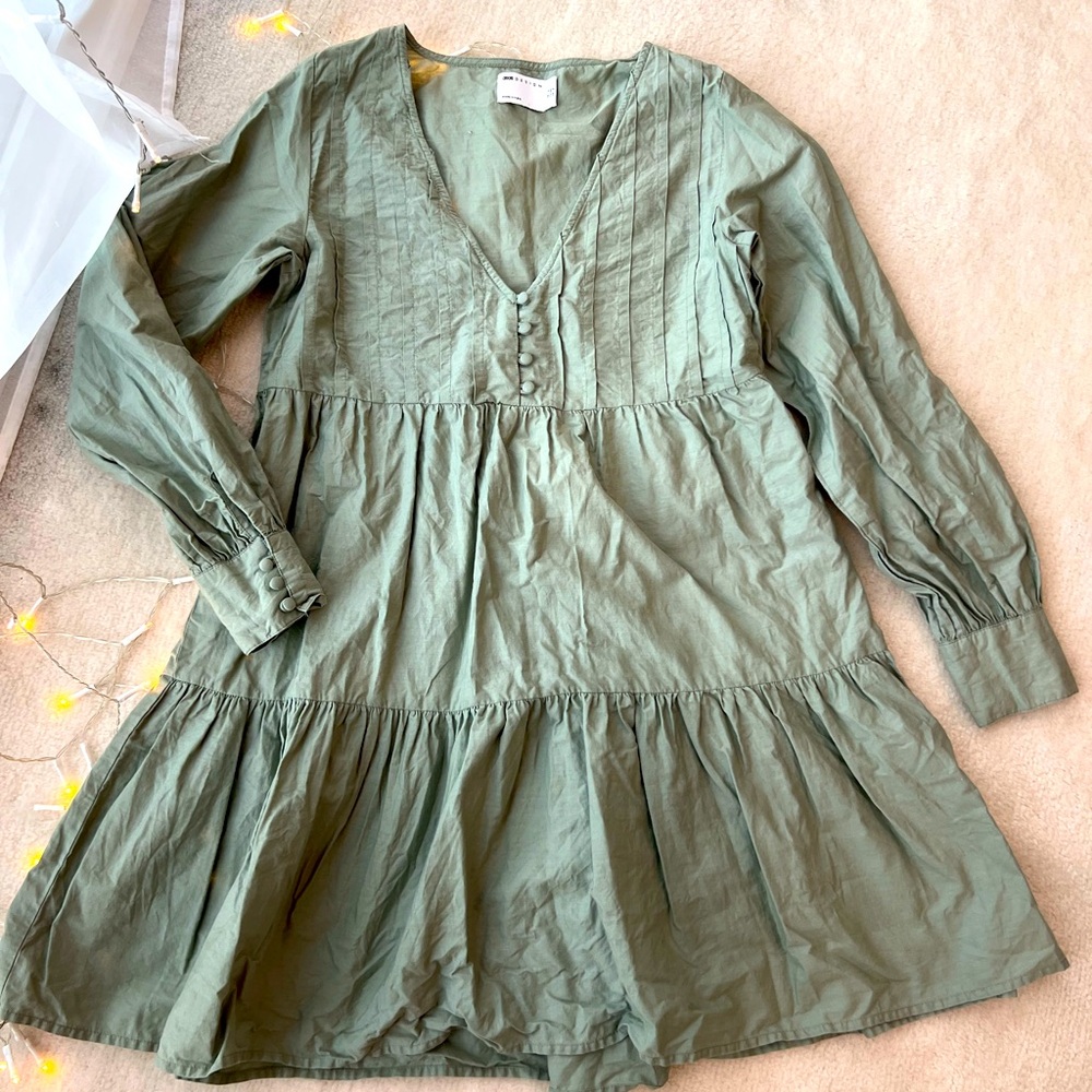 ASOS Green Lose Wide Fit Cotton Dress Long Sleeves